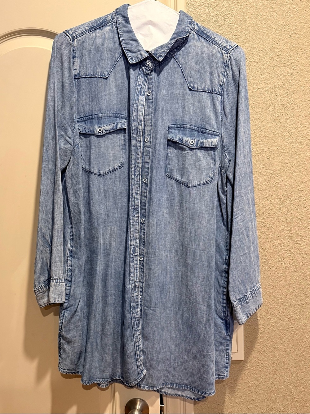 Zenana Mineral Washed Western Denim Long Sleeve Shirt Dress With Pockets